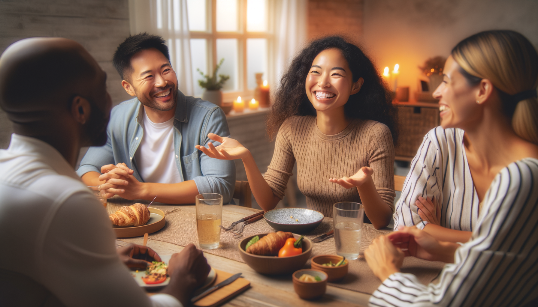 Grupo de personas conversando en una cena