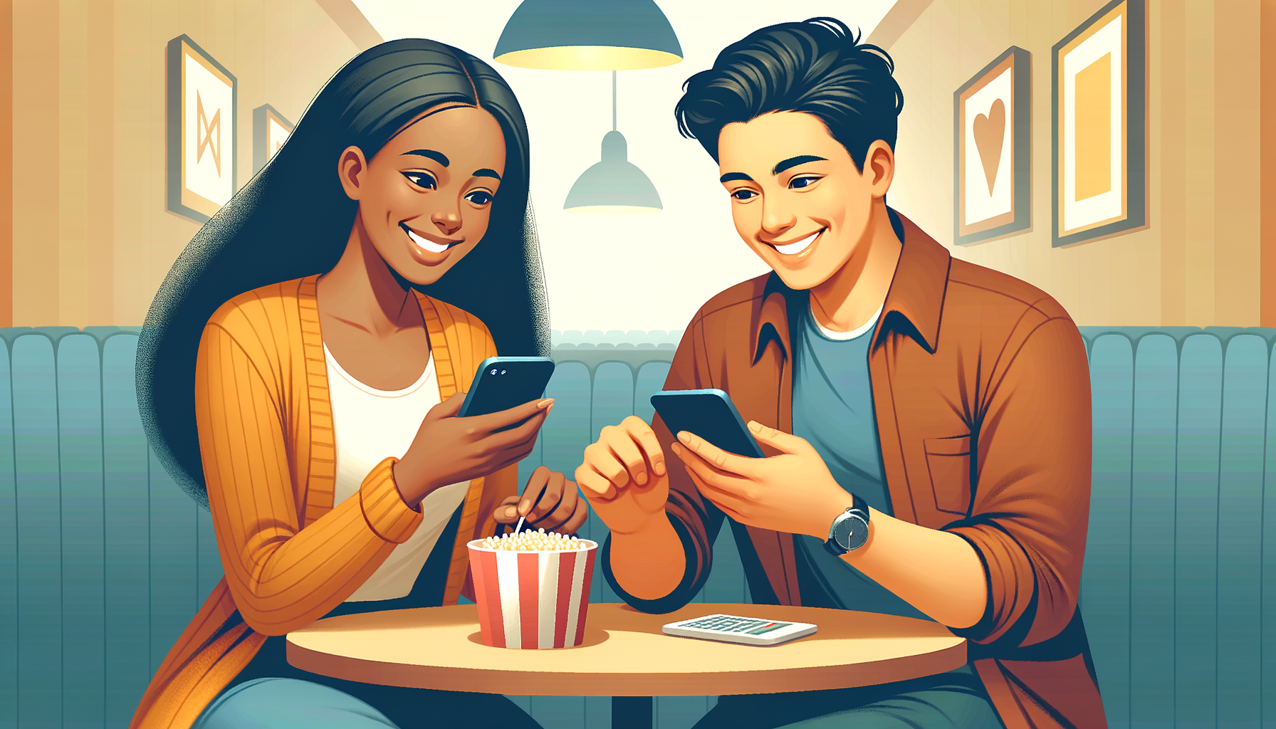Concretar planes: dos personas decidiendo una hora para ver una película