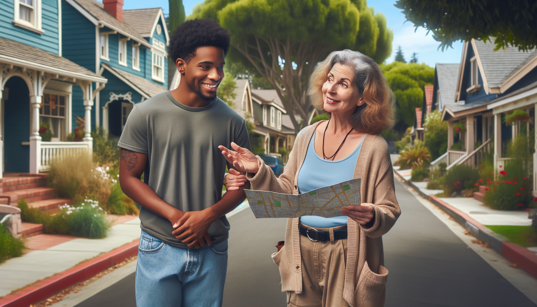 A friendly neighbor welcoming a new resident in a neighborhood