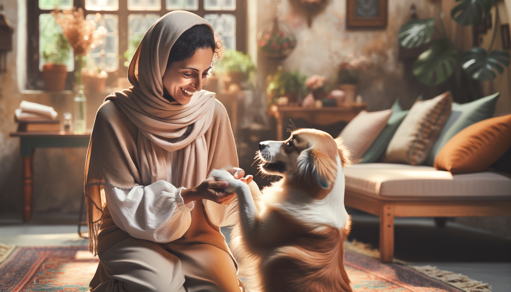 Persona cuidando un perro en casa