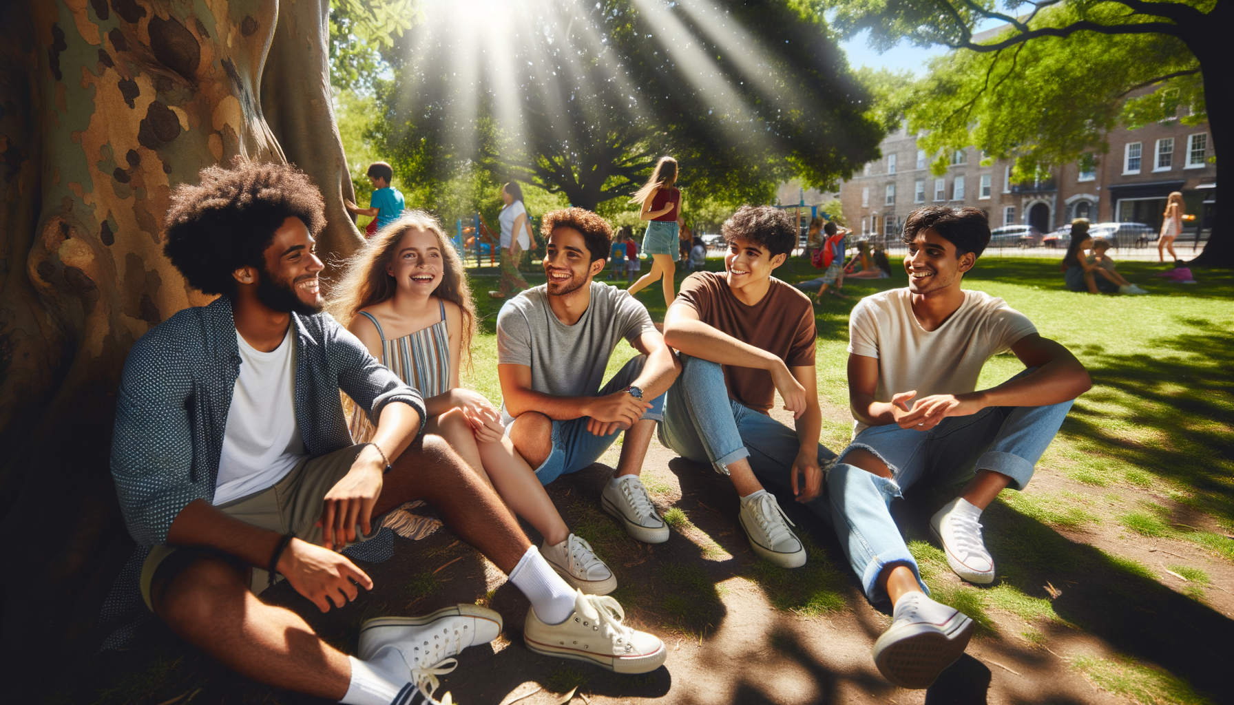Grupo de amigos pasando el rato en el parque