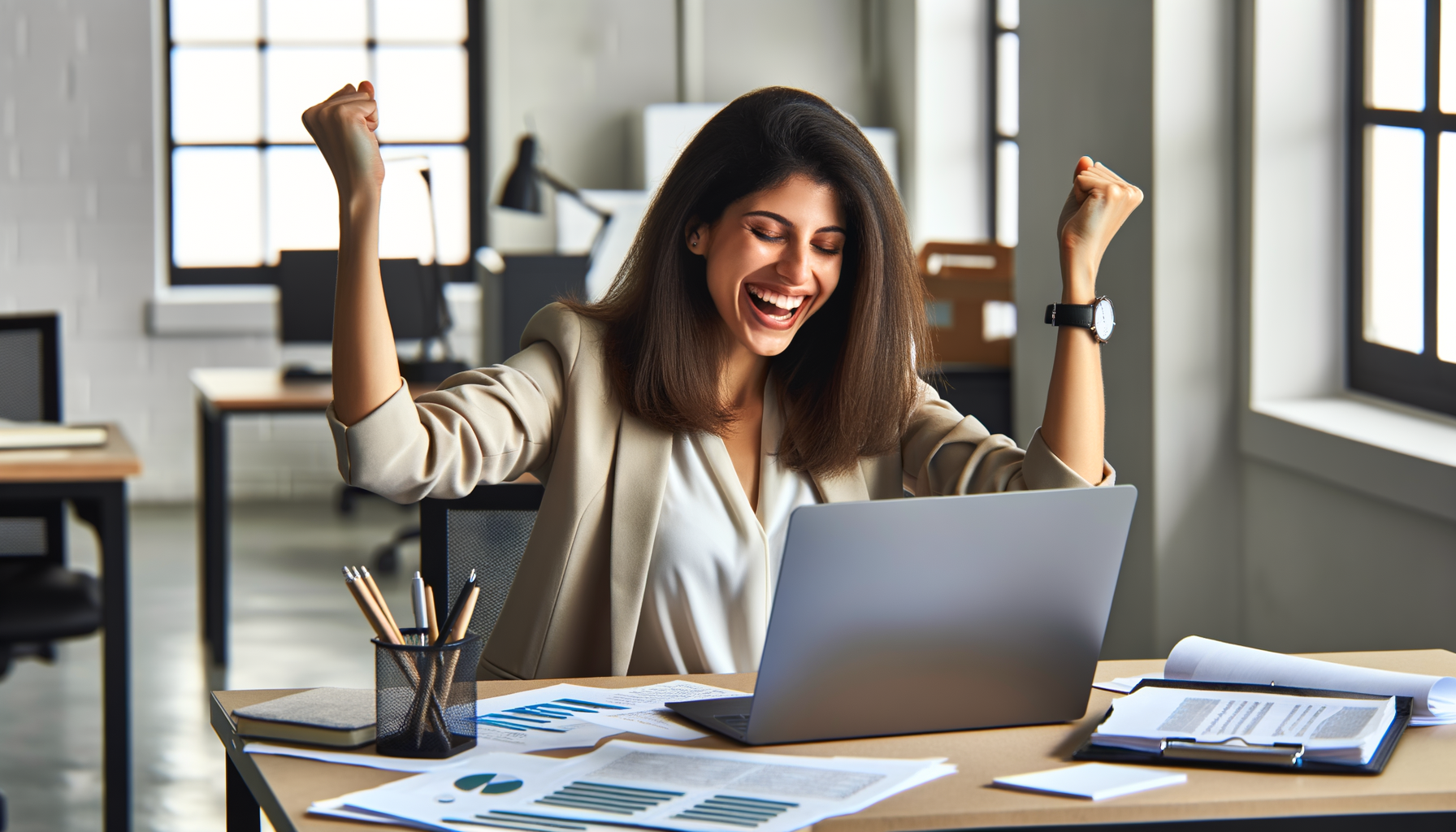 Profesional exitoso celebrando tarea fácil