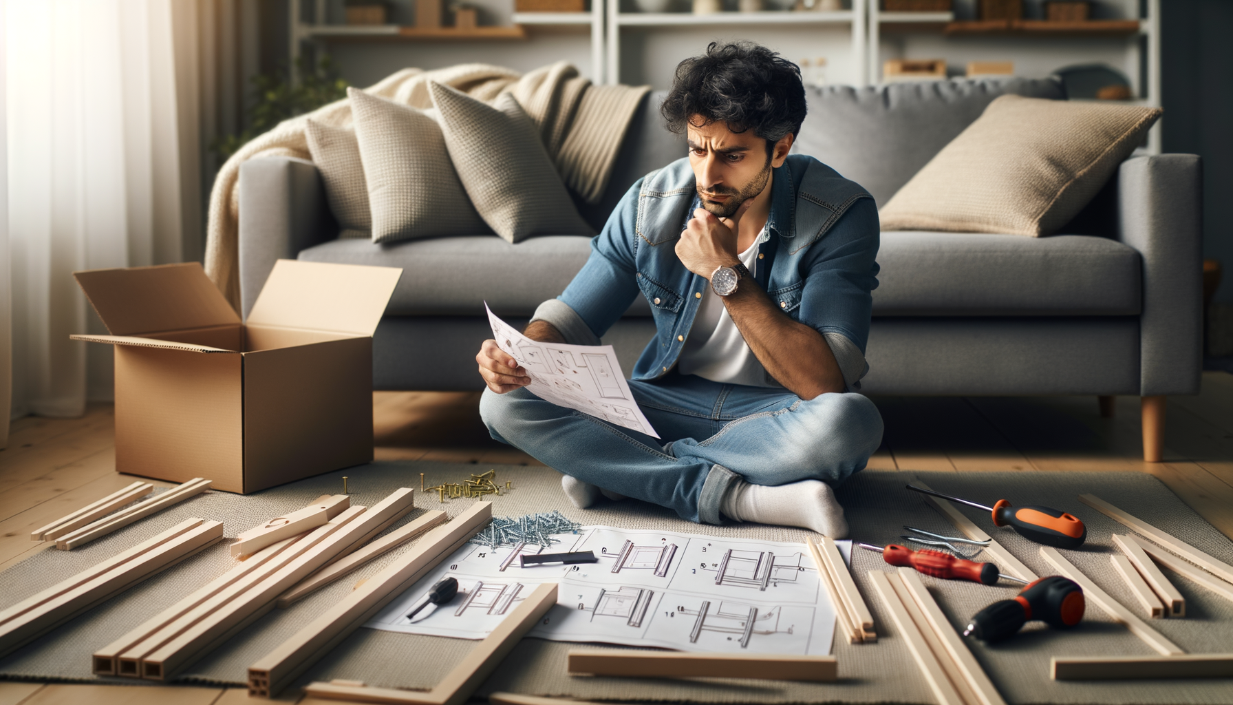 Persona armando muebles con instrucciones