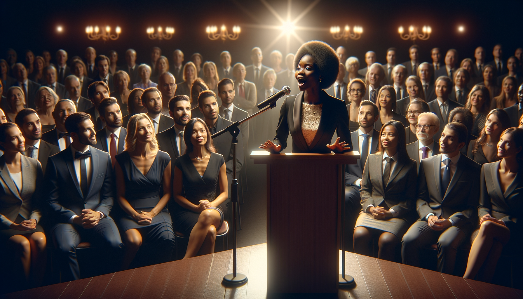 Persona dando un discurso en un evento formal