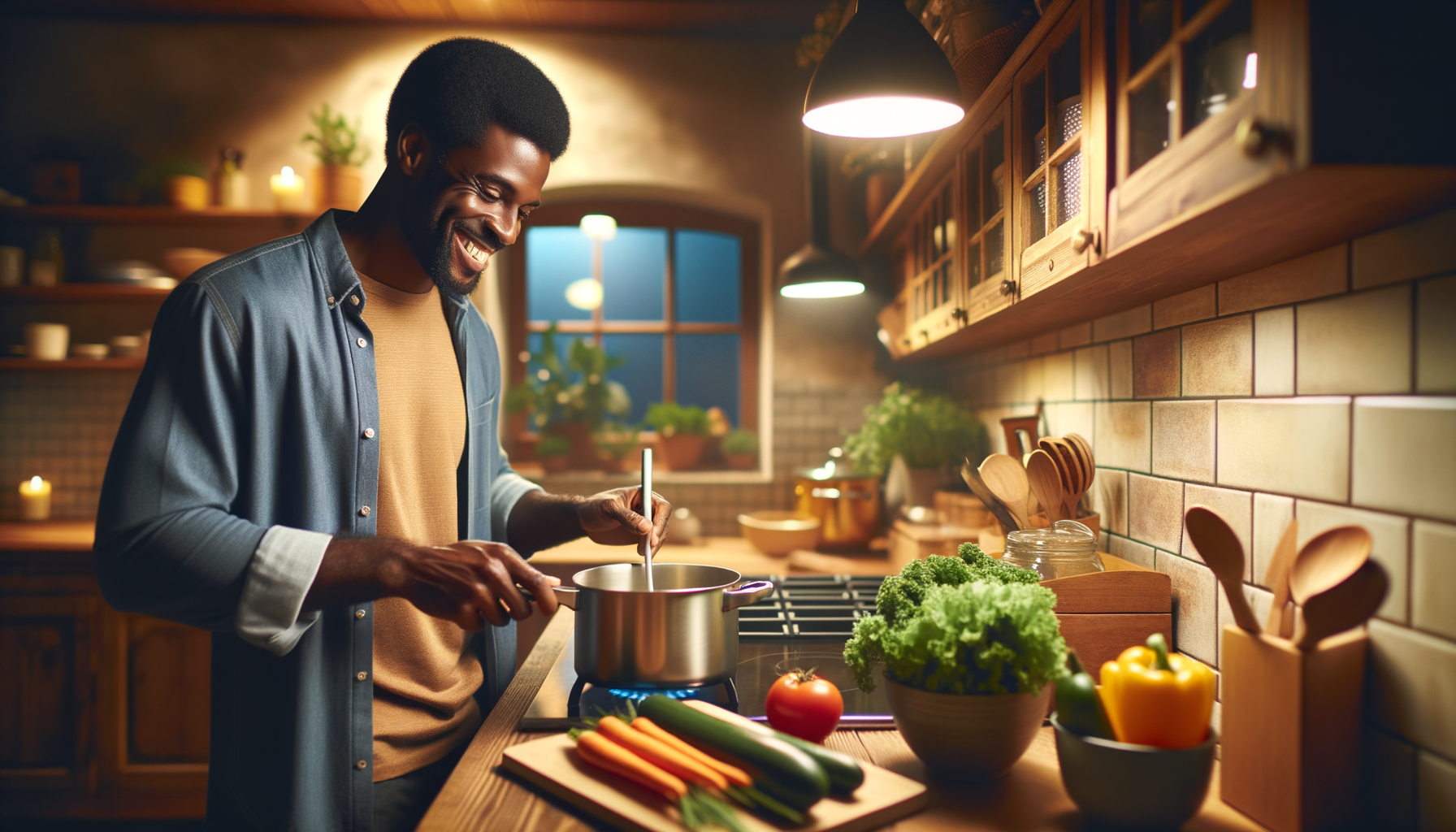 Persona cocinando con gusto en casa, encargándose de la tarea