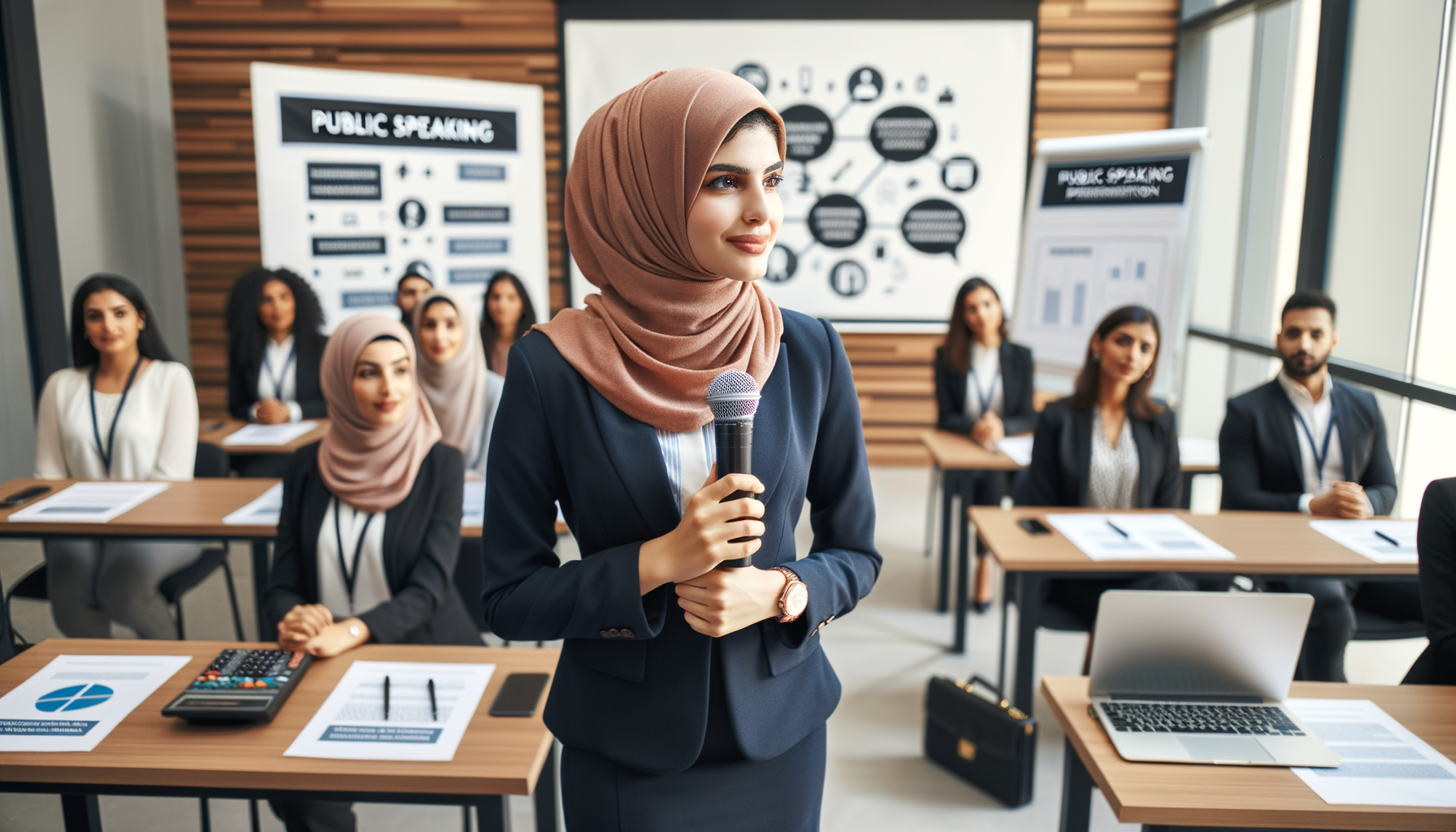 Profesional en taller para perfeccionar habilidades de presentación