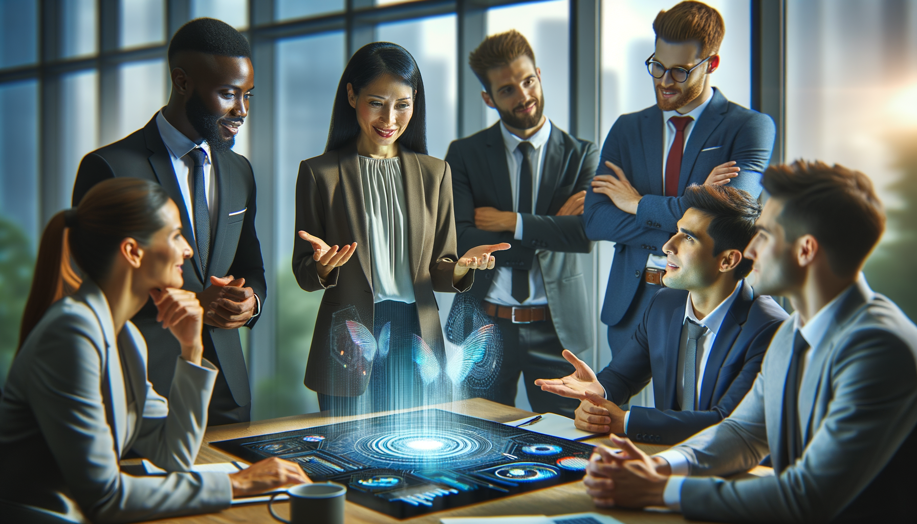 Equipo profesional en reunión escuchando sobre cambios y nuevas ideas