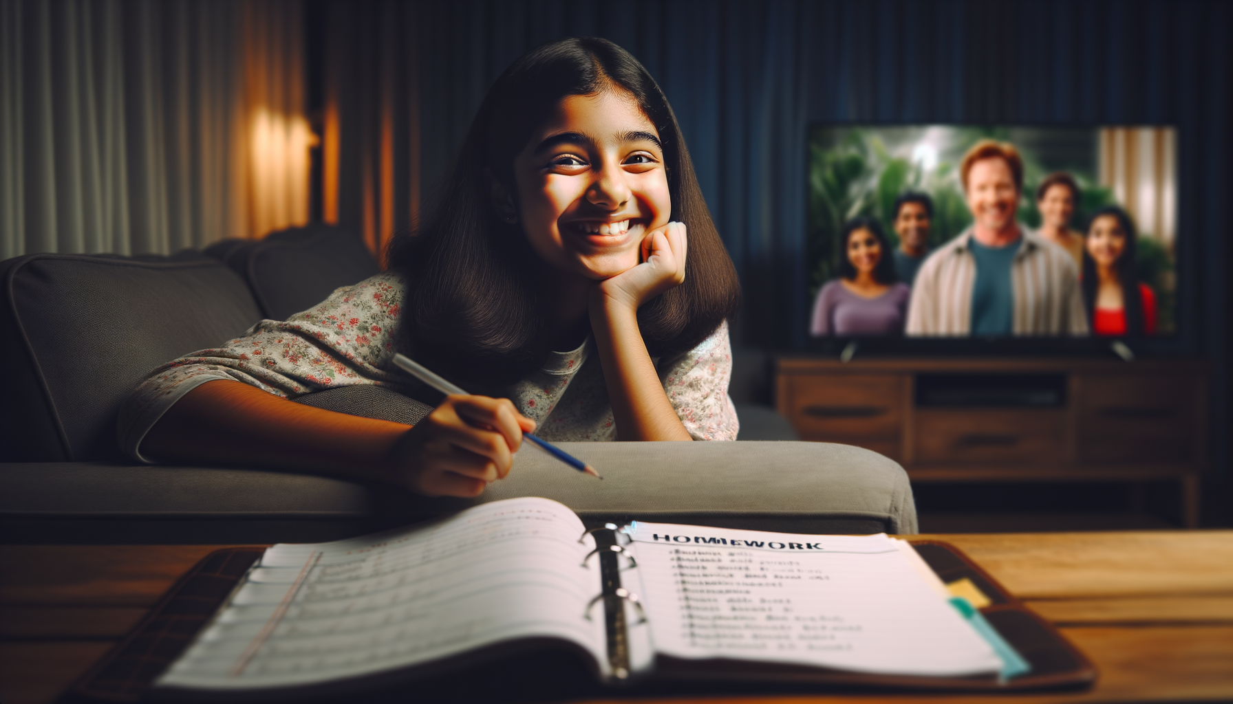 Joven viendo televisión y posponiendo la tarea