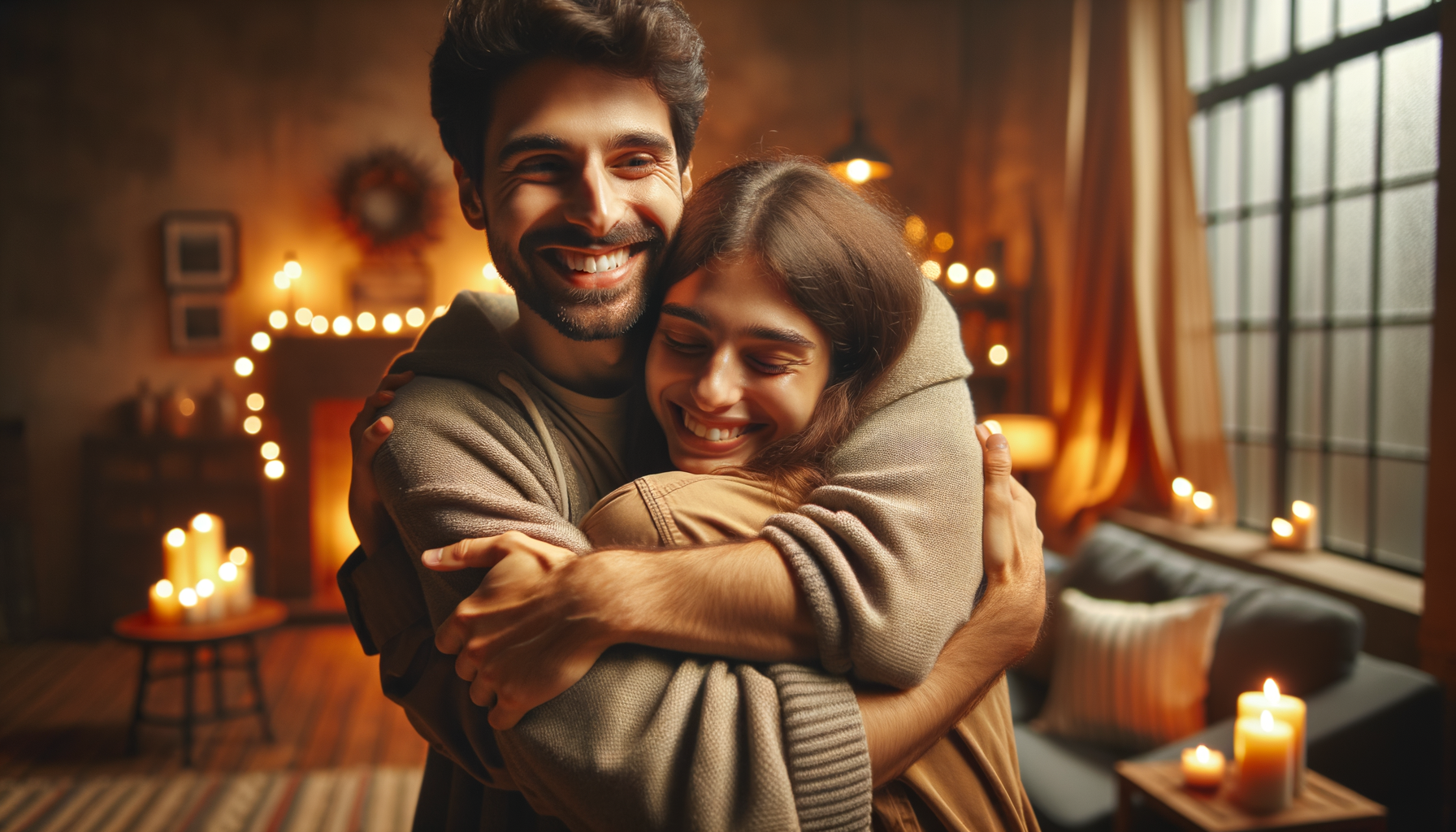 Dos amigos abrazándose con alegría