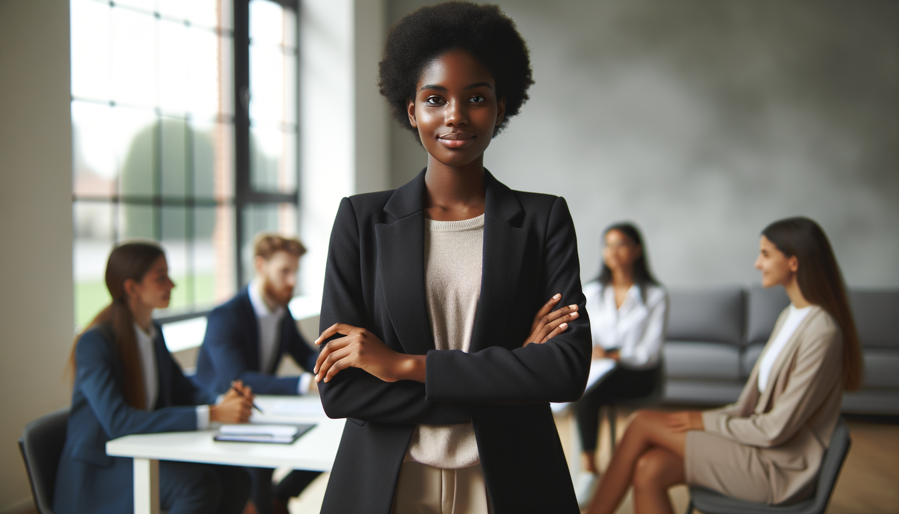 Profesional joven con aplomo en reunión