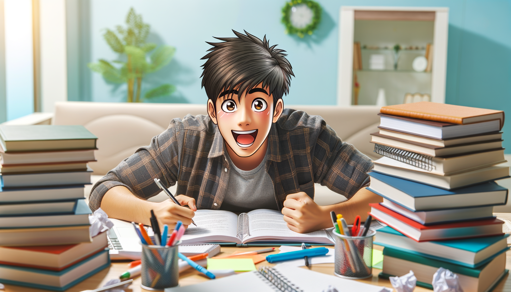Estudiante motivado estudiando con determinación