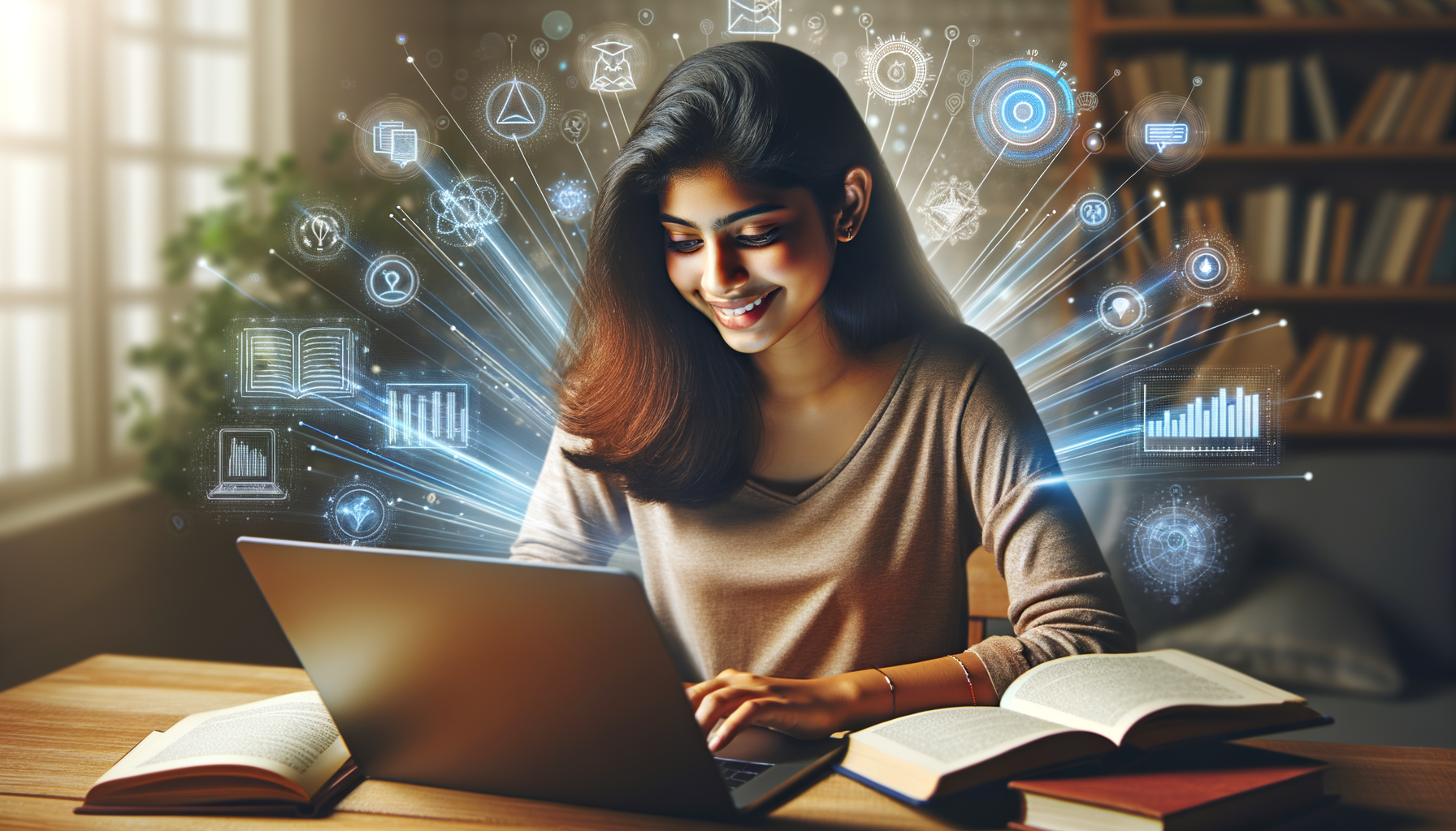 Mujer aprendiendo habilidades digitales en línea para crecer profesionalmente