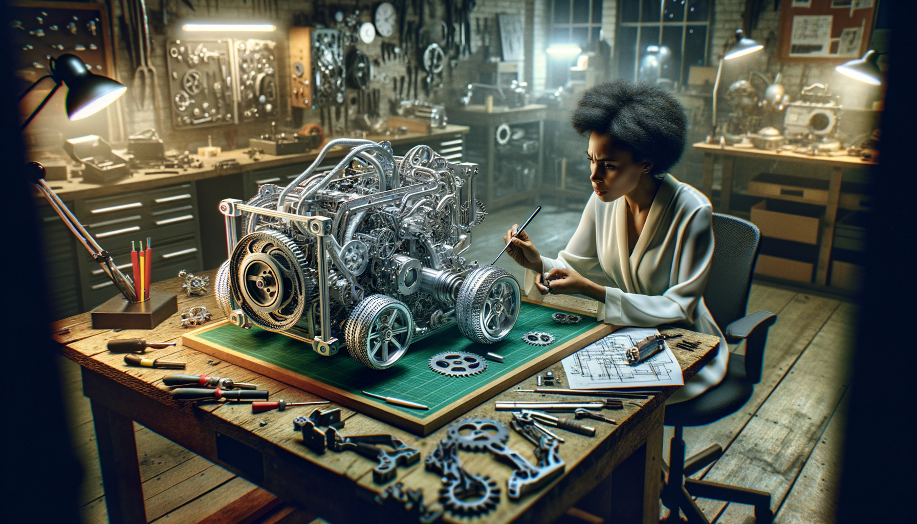 Inventor trabajando en motor eléctrico innovador