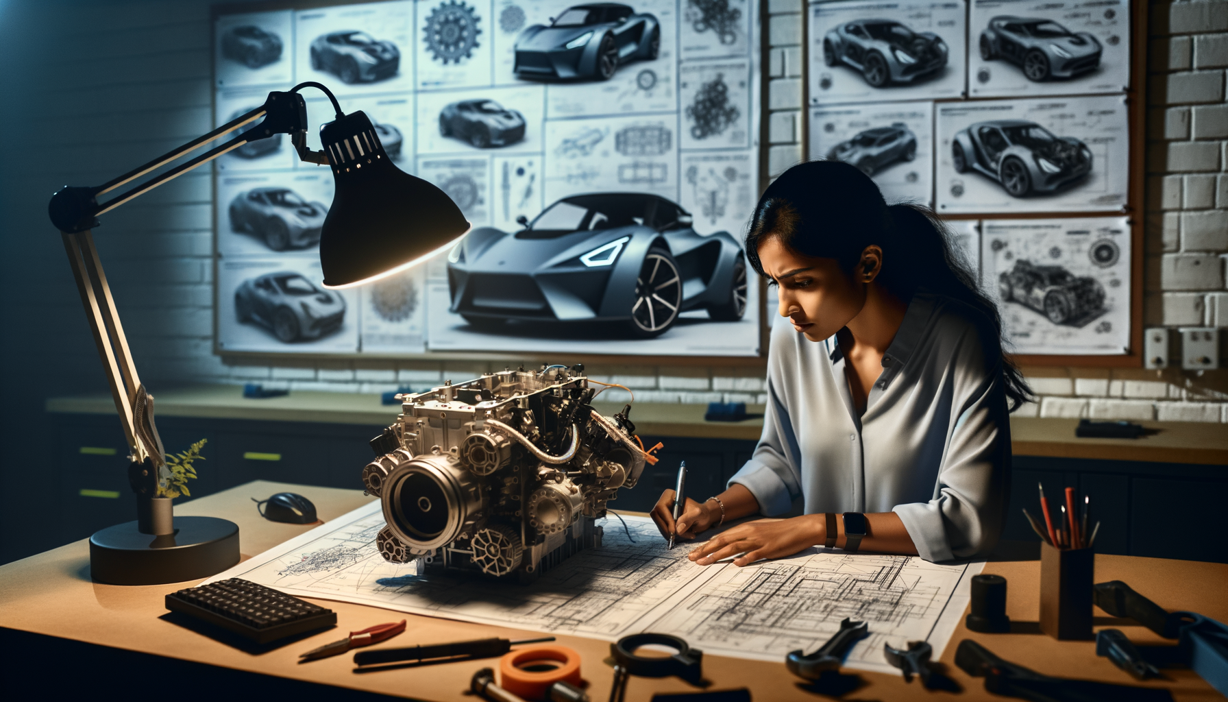 Inventor trabajando en un prototipo de motor eléctrico