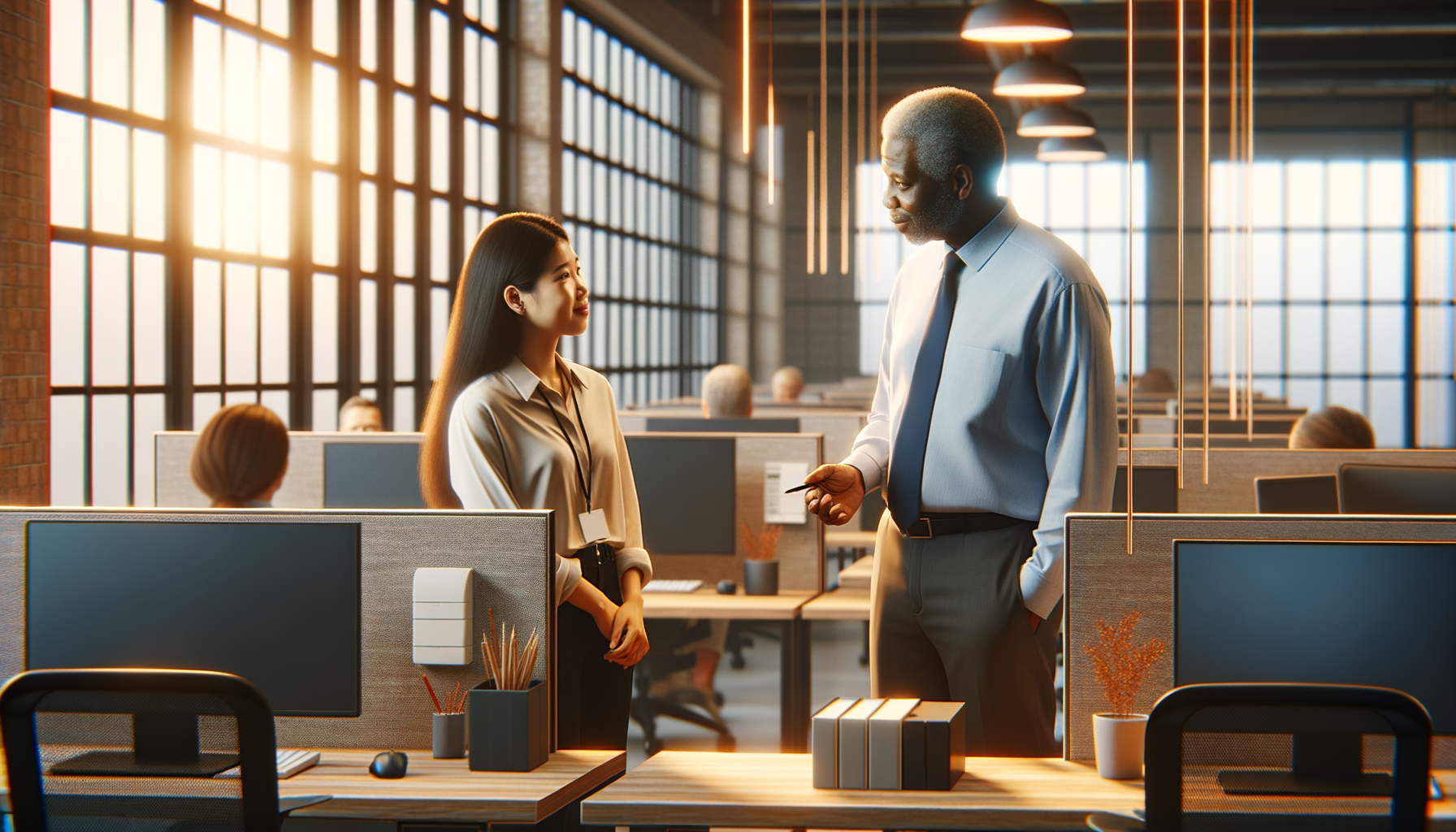 Empleado nuevo pidiendo ayuda a un colega en oficina