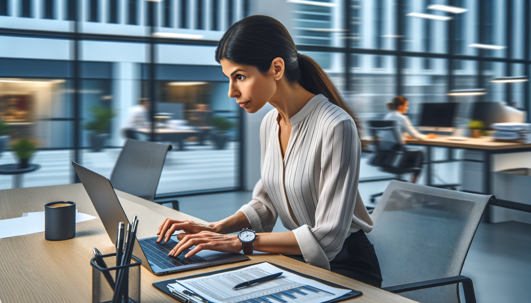 Profesional revisando email rápido en oficina