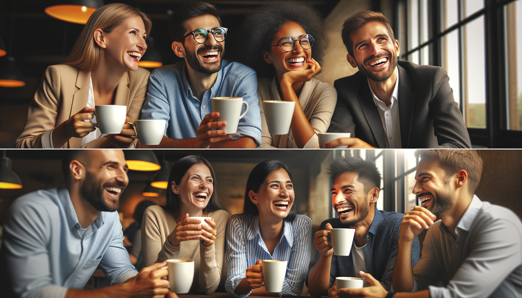 Compañeros de trabajo socializando después del trabajo en un café