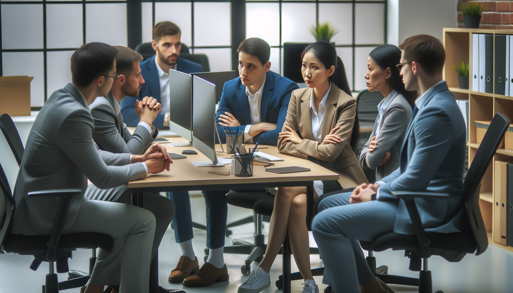 Compañeros de trabajo tratando de entender una situación a través de la observación y diálogo