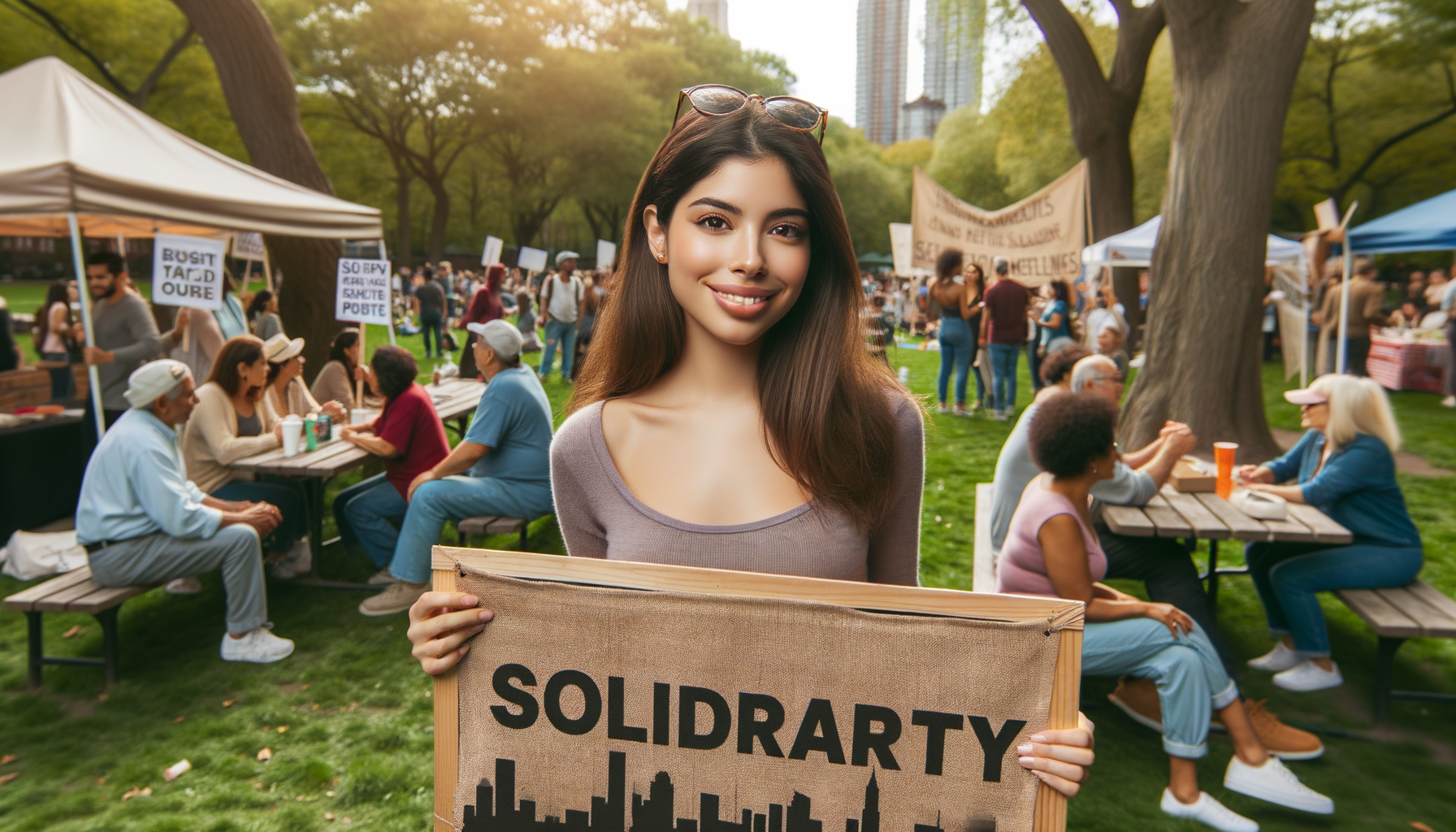 Mujer liderando una campaña solidaria