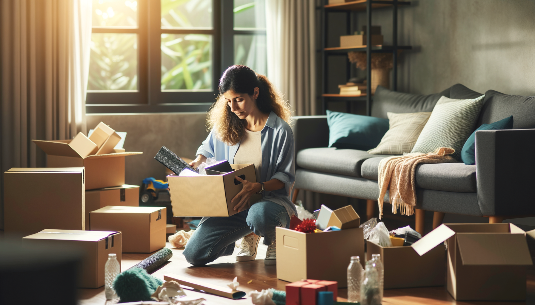 Persona organizando habitación después de una fiesta