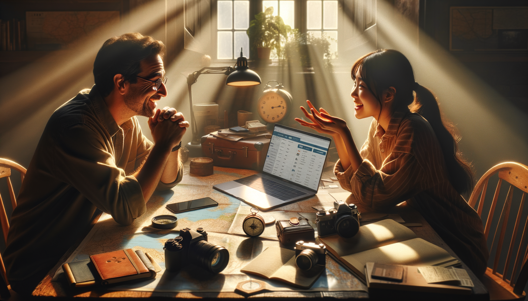 Dos amigos planificando sus vacaciones